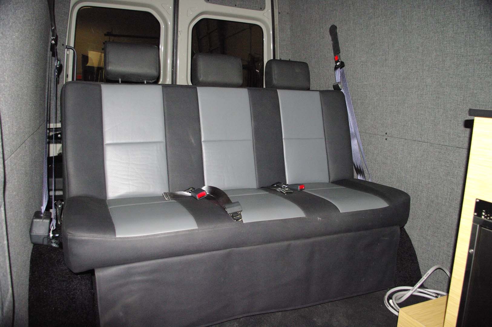 Van Options | Van Specialties Sprinter Van Sofa Bed With Seat Belts